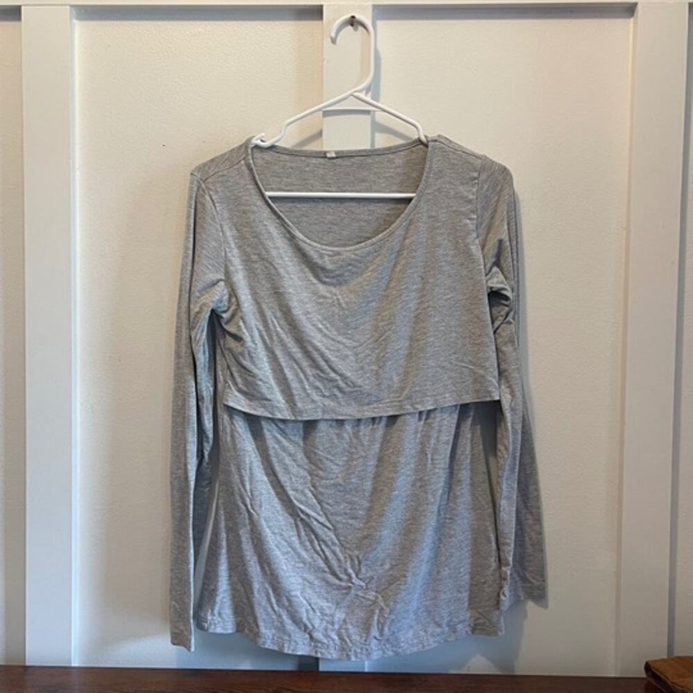 Gray Long-Sleeve Nursing/Layered Maternity Top - Unbranded